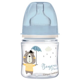 Canpol Babies EasyStart, butelka antykolkowa, szerokootworowa, Bonjour Paris, niebieska, 35/231, od urodzenia, 120 ml - zdjęcie produktu
