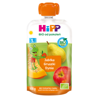 HiPP BIO od pokoleń, jabłka-gruszki-dynia, po 5 miesiącu, 100 g HiPP BIO od pokoleń, jabłka-gruszki-dynia, po 5 miesiącu, 100 g - zdjęcie produktu
