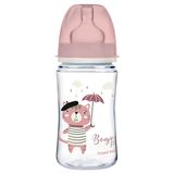 Canpol Babies EasyStart, butelka antykolkowa, szerokootworowa, Bonjour Paris, różowa, od 3 miesiąca, 240 ml - miniaturka zdjęcia produktu