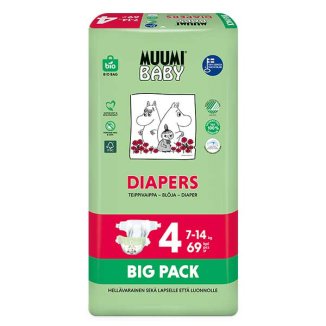 Muumi Baby Diapers, pieluszki, Maxi, rozmiar 4, 7-14 kg, 69 sztuk - zdjęcie produktu