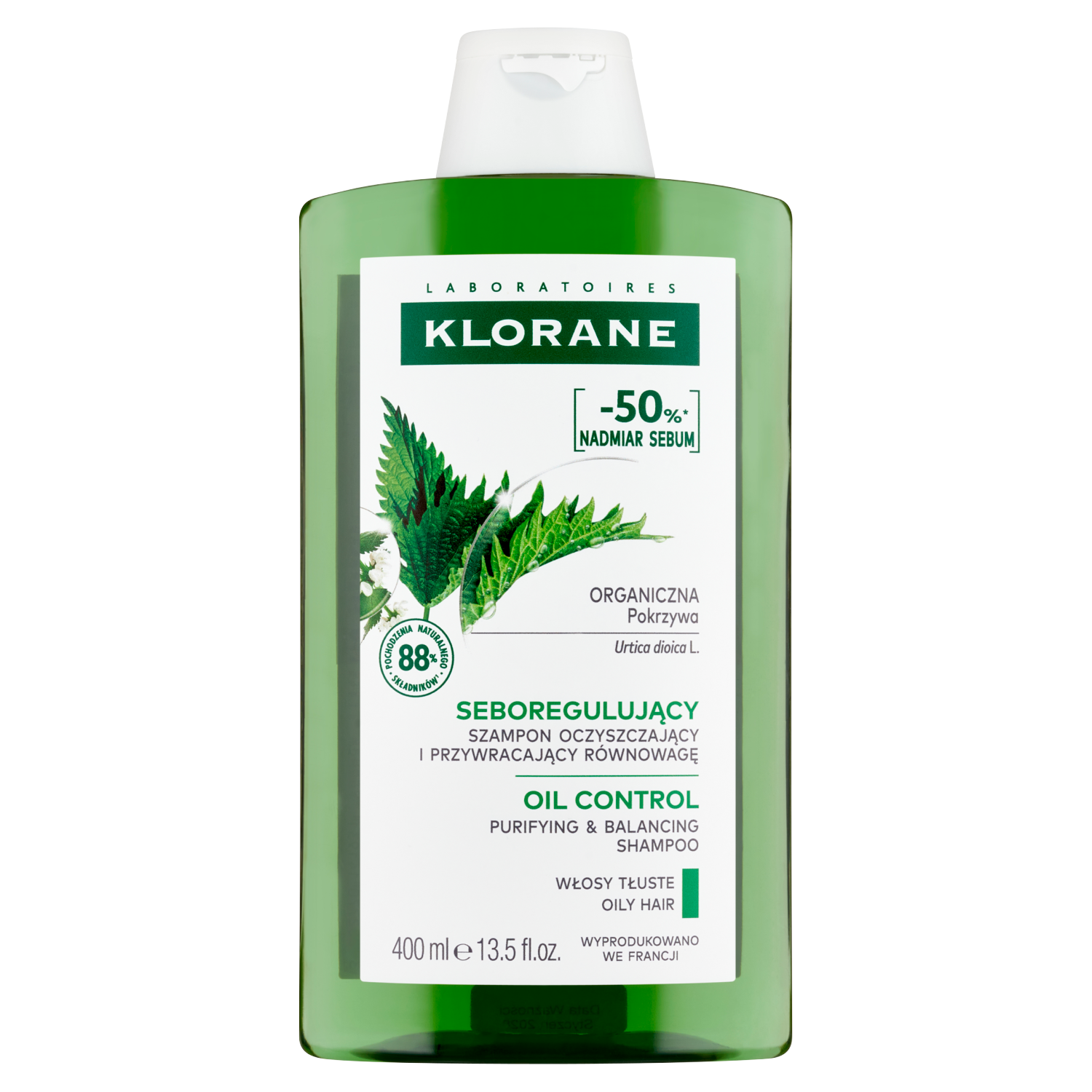 Klorane Klorane, seboregulujący szampon z pokrzywą, 400 ml