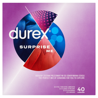 Durex Surprise Me, zestaw prezerwatyw, 40 sztuk USZKODZONE OPAKOWANIE - zdjęcie produktu
