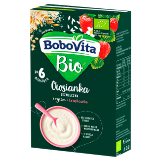 BoboVita Bio Owisianka z ryżem i truskawką, bezmleczna, bez dodatku cukru, po 6 miesiącu, 200 g - zdjęcie produktu