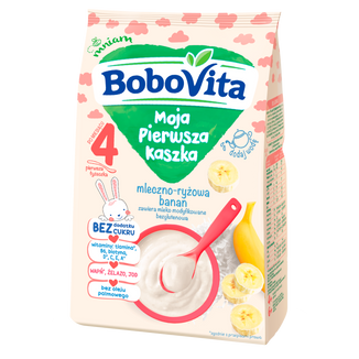 BoboVita Moja Pierwsza Kaszka mleczno-ryżowa, banan, bezglutenowa, bez dodatku cukru, po 4 miesiącu, 230 g - zdjęcie produktu