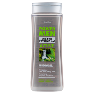 Joanna Power Men, żel pod prysznic 4w1 Active dla mężczyzn, witamina PP, konopie, 300 ml - zdjęcie produktu