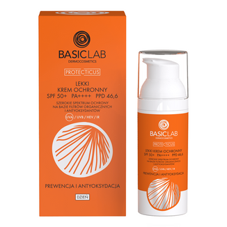 BasicLab Protecticus, lekki krem ochronny, prewencja i antyoksydacja, SPF 50+, 50 ml - zdjęcie produktu