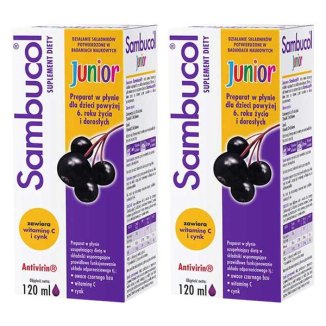 Zestaw Sambucol Junior, płyn dla dzieci po 6 roku życia i dorosłych, 2 x 120 ml - zdjęcie produktu