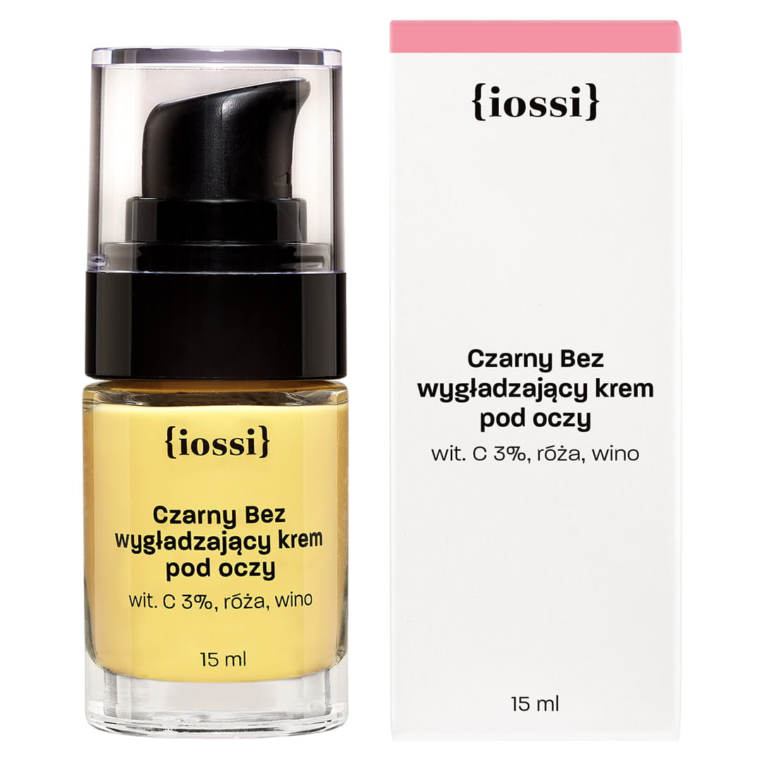 Nieznana Iossi Czarny Bez, wygładzający krem pod oczy, witamina C 3%, róża, wino, 15 ml
