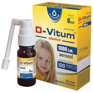 D-Vitum 1000 j.m., witamina D dla dzieci od 3 roku życia, aerozol, 6 ml - zdjęcie produktu