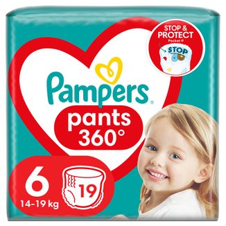 Pampers Pants, pieluchomajtki, Extra Large, rozmiar 6, 14-19 kg, 19 sztuk - zdjęcie produktu