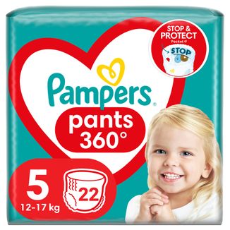 Pampers Pants, pieluchomajtki, Junior, rozmiar 5, 12-17 kg, 22 sztuki - zdjęcie produktu