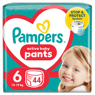 Pampers Active Baby Pants 6 (14-19 kg), pieluchomajtki, 44 sztuki Pampers Active Baby Pants 6 (14-19 kg), pieluchomajtki, 44 sztuki - zdjęcie produktu