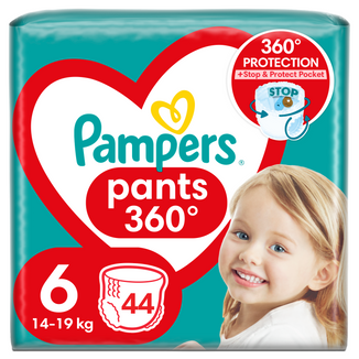 Pampers Pants, pieluchomajtki, Extra Large, rozmiar 6, 14-19 kg, 44 sztuki - zdjęcie produktu