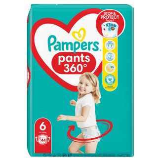 Pampers Pants, pieluchomajtki, Extra Large, rozmiar 6, 14-19 kg, 44 sztuki - zdjęcie produktu