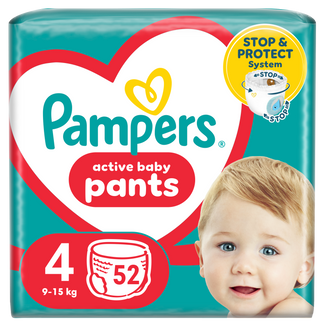 Pampers Active Baby Pants 4 (9-15 kg), pieluchomajtki, 52 sztuki - zdjęcie produktu