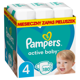 Pampers Active Baby, pieluchy rozmiar 4, 9-14 kg, 180 sztuk USZKODZONE OPAKOWANIE - zdjęcie produktu