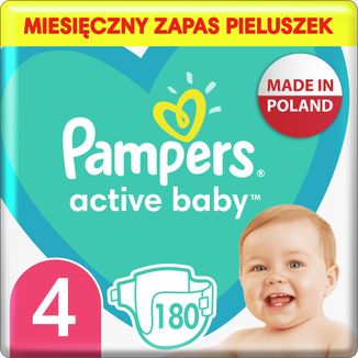 Pampers Active Baby, pieluchy rozmiar 4, 9-14 kg, 180 sztuk - zdjęcie produktu