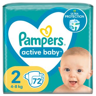 Pampers Active Baby, pieluchy, rozmiar 2, 4-8 kg, 72 sztuki - zdjęcie produktu
