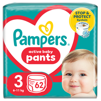 Pampers Pants, pieluchomajtki, rozmiar 3, 6-11 kg, 62 sztuki - zdjęcie produktu