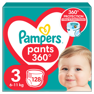 Pampers Pants, pieluchomajtki, rozmiar 3, 6-11 kg, 128 sztuk - zdjęcie produktu