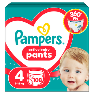 Pampers Active Baby Pants 4 (9-15 kg), pieluchomajtki, 108 sztuk Pampers Active Baby Pants 4 (9-15 kg), pieluchomajtki, 108 sztuk - zdjęcie produktu