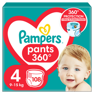 Pampers Pants, pieluchomajtki, rozmiar 4, 9-15 kg, 108 sztuk - zdjęcie produktu