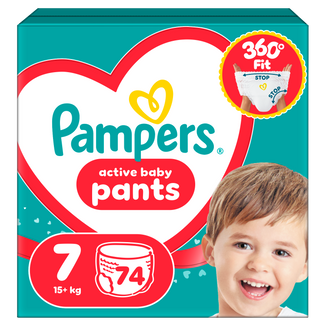 Pampers Active Baby Pants 7 (15+ kg), pieluchomajtki, 74 sztuki - zdjęcie produktu