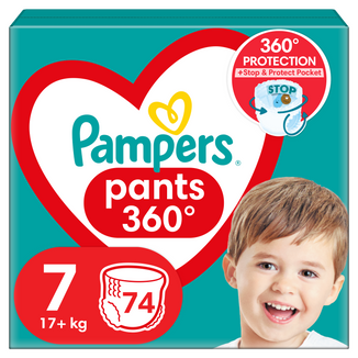 Pampers Pants, pieluchomajtki, rozmiar 7, 17+ kg,  74 sztuki - zdjęcie produktu