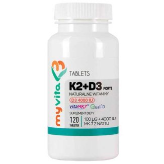 MyVita K2 + D3 Forte, witamina K MK-7 z natto 100 µg + witamina D 4000 IU, 120 tabletek - zdjęcie produktu