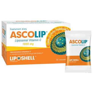 Ascolip, liposomalna witamina C 1000 mg, smak cytrynowo-pomarańczowy, żel doustny, 5 g x 30 saszetek USZKODZONE OPAKOWANIE - zdjęcie produktu