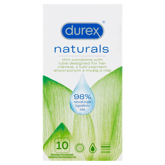 Durex Naturals, prezerwatywy z naturalnym lubrykantem, 10 sztuk - zdjęcie produktu