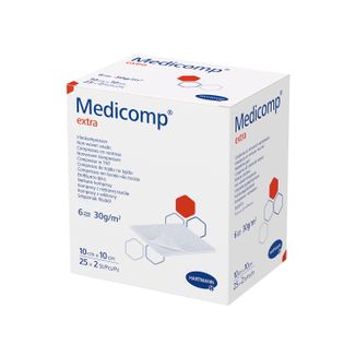 Medicomp Extra, kompresy jałowe, włókninowe, 6-warstwowe, 30 g/m2, 10 cm x 10 cm, 50 sztuk - zdjęcie produktu