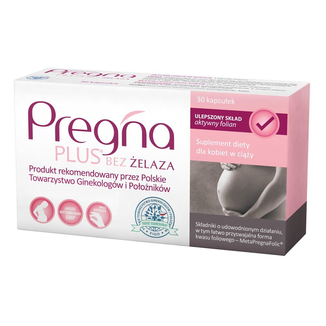 Pregna Plus Bez Żelaza, dla kobiet w ciąży, 30 kapsułek - zdjęcie produktu