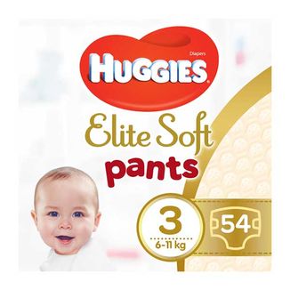 Huggies Elite Soft Pants, pieluchomajtki, rozmiar 3, 6-11 kg, 54 sztuki - zdjęcie produktu