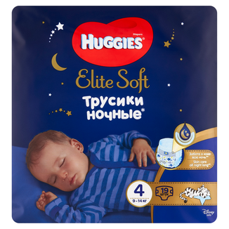 Huggies Elite Soft Night Pants, pieluchomajtki na noc, Disney, rozmiar 4, 9-14 kg, 19 sztuk - zdjęcie produktu