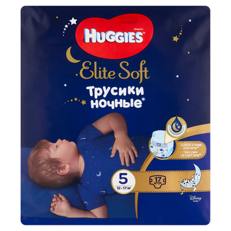 Huggies Elite Soft Night Pants, pieluchomajtki na noc, Disney, rozmiar 5, 12-17 kg, 17 sztuk KRÓTKA DATA - zdjęcie produktu