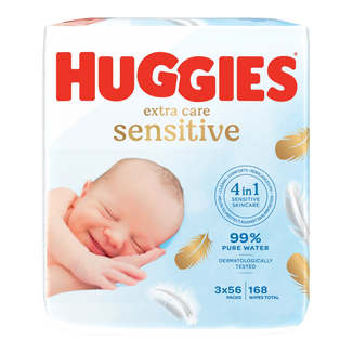 Huggies Extra Care Sensitive, chusteczki nawilżane, 3 x 56 sztuk - zdjęcie produktu