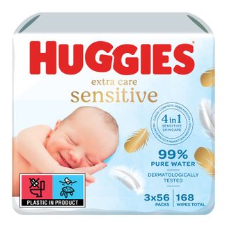 Huggies Extra Care Sensitive, chusteczki nawilżane, 3 x 56 sztuk - zdjęcie produktu