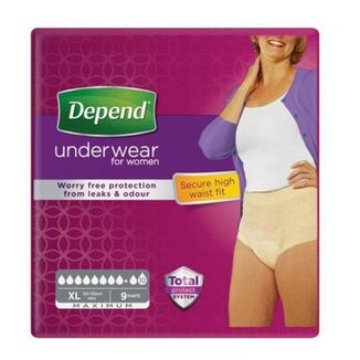 Depend Pants Female, majtki na nietrzymanie moczu dla kobiet, rozmiar XL, Super, 9 sztuk - zdjęcie produktu