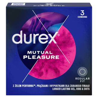 Durex Mutual Pleasure, prezerwatywy z lubrykantem przedłużającym stosunek, prążkowane z wypustkami, 3 sztuki Durex Mutual Pleasure, prezerwatywy z lubrykantem przedłużającym stosunek, prążkowane z wypustkami, 3 sztuki - zdjęcie produktu
