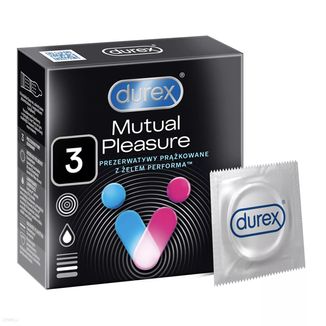 Durex Mutual Pleasure, prezerwatywy z lubrykantem przedłużającym stosunek, prążkowane z wypustkami, 3 sztuki - zdjęcie produktu