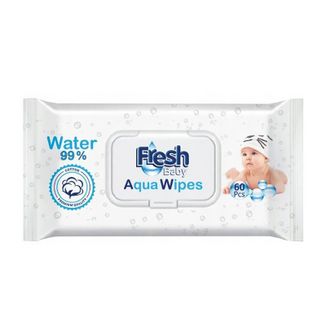 Aqua Wipes Fresh Baby, chusteczki nawilżane wodą, bawełniane, 60 sztuk - zdjęcie produktu
