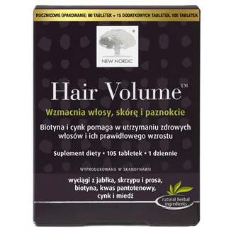 New Nordic Hair Volume, 90 tabletek + dodatkowo 15 tabletek USZKODZONE OPAKOWANIE - zdjęcie produktu