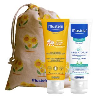 Zestaw Mustela Sun, Maluszek w podróży - skóra skłonna do atopii, mleczko przeciwsłoneczne, SPF 50, 40 ml + Stelatopia, krem do twarzy, 40 ml KRÓTKA DATA - zdjęcie produktu