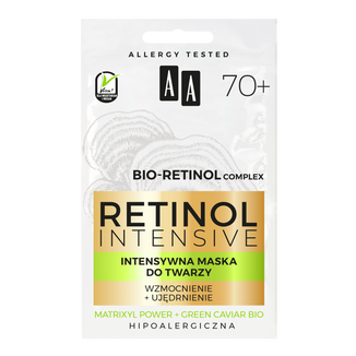 AA Retinol Intensive 70+, intensywna maska do twarzy, wzmocnienie i ujędrnienie, hipoalergiczna, 2 x 5 ml - zdjęcie produktu