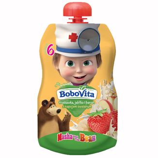 BoboVita Masza i Niedźwiedź Mus w tubce, jabłko, banan, napój owsiany, po 6 miesiącu, 100 g - zdjęcie produktu
