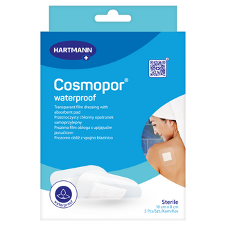 Cosmopor Waterproof, opatrunek chłonny, samoprzylepny, wodoodporny, jałowy, przezroczysty, 10 cm x 8 cm, 5 sztuk USZKODZONE OPAKOWANIE - zdjęcie produktu