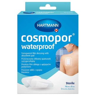 Cosmopor Waterproof, opatrunek chłonny, samoprzylepny, wodoodporny, jałowy, przezroczysty, 10 cm x 8 cm, 5 sztuk - zdjęcie produktu