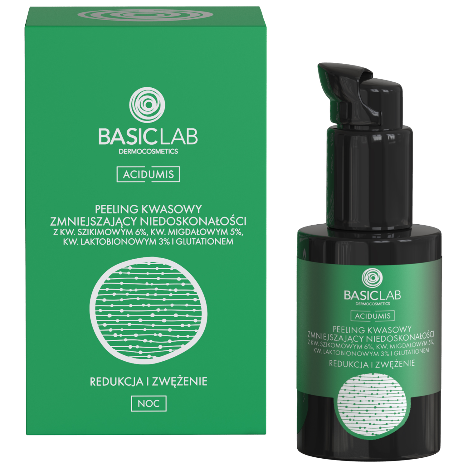 Basiclab BasicLab Acidumis, peeling kwasowy zmniejszający niedoskonałości na noc, redukcja i zwężenie, 30 ml