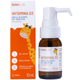 SEMA Lab Witamina D3 400 j.m. dla dzieci od 1 dnia życia, krople, 10 ml - zdjęcie produktu